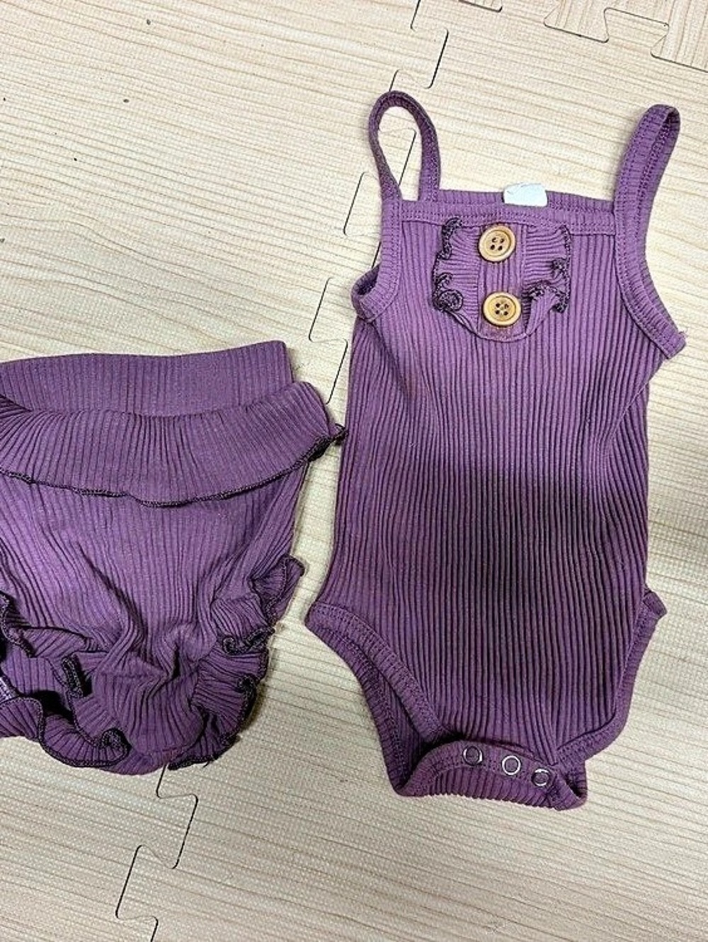 Purple Baby Ribbed Ruffle Matching Set 6-12 months